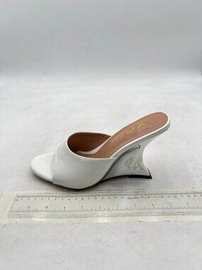 YDN White Open Toe Comfort Wedge High Heels Slide Sandals Backless Summer Mules